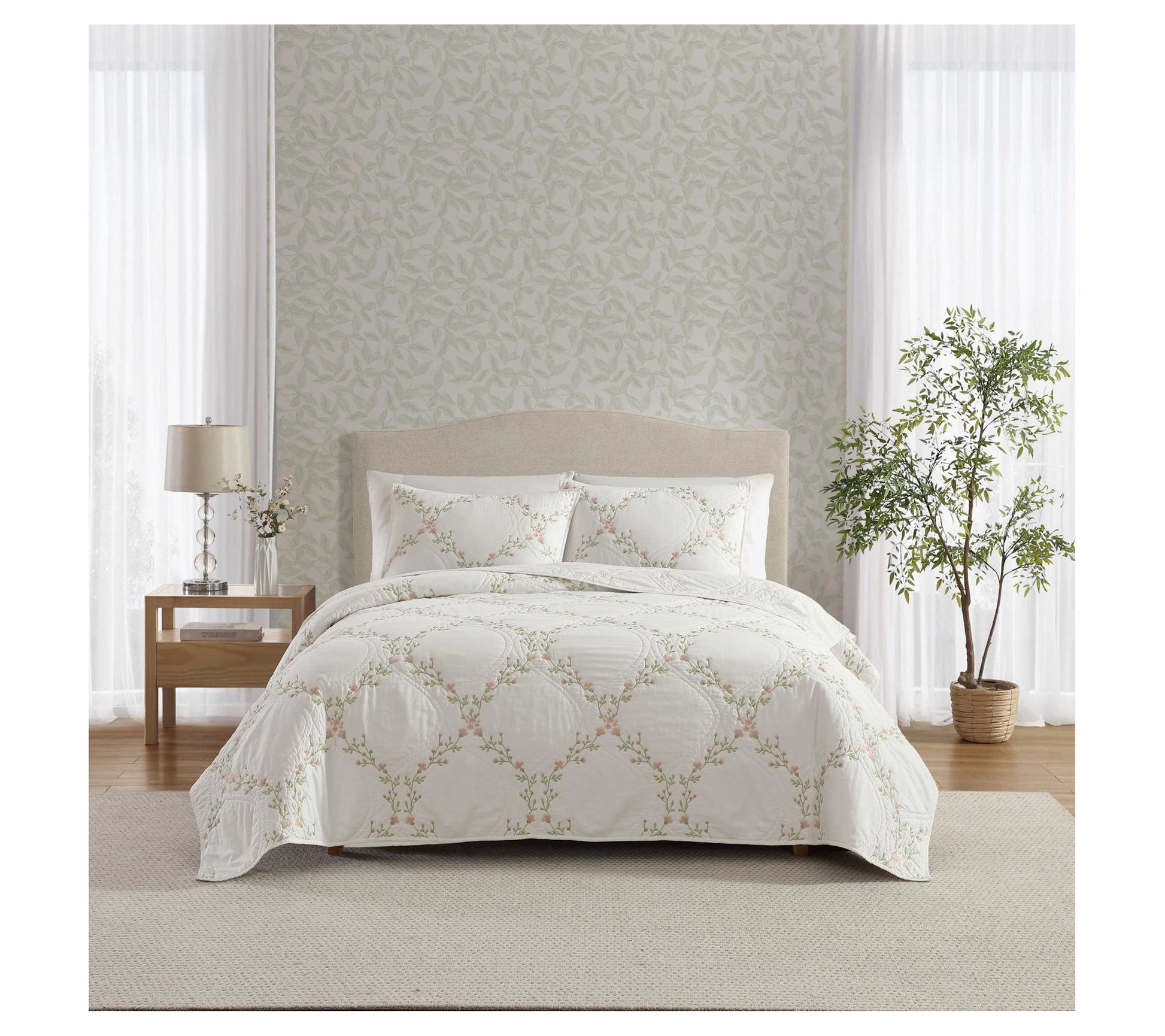 Laura Ashley Floral Embroidery Pink King QuiltSham Set