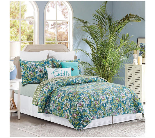 Violet Blue & Green Reversible King Quilt Set by Valerie