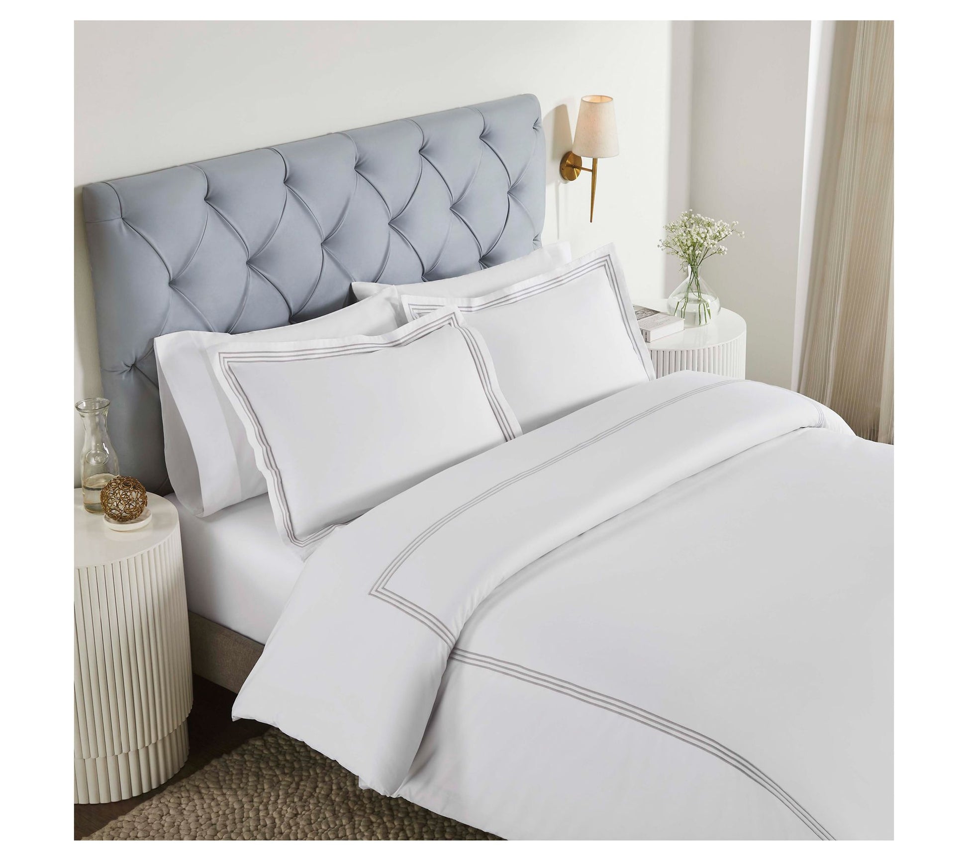 Superior Brandon Cotton Embroidered Duvet Cover Set-KG/Cal.KG
