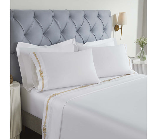 Superior Moonlawn Cotton Gold Embroidered SheetSet, King