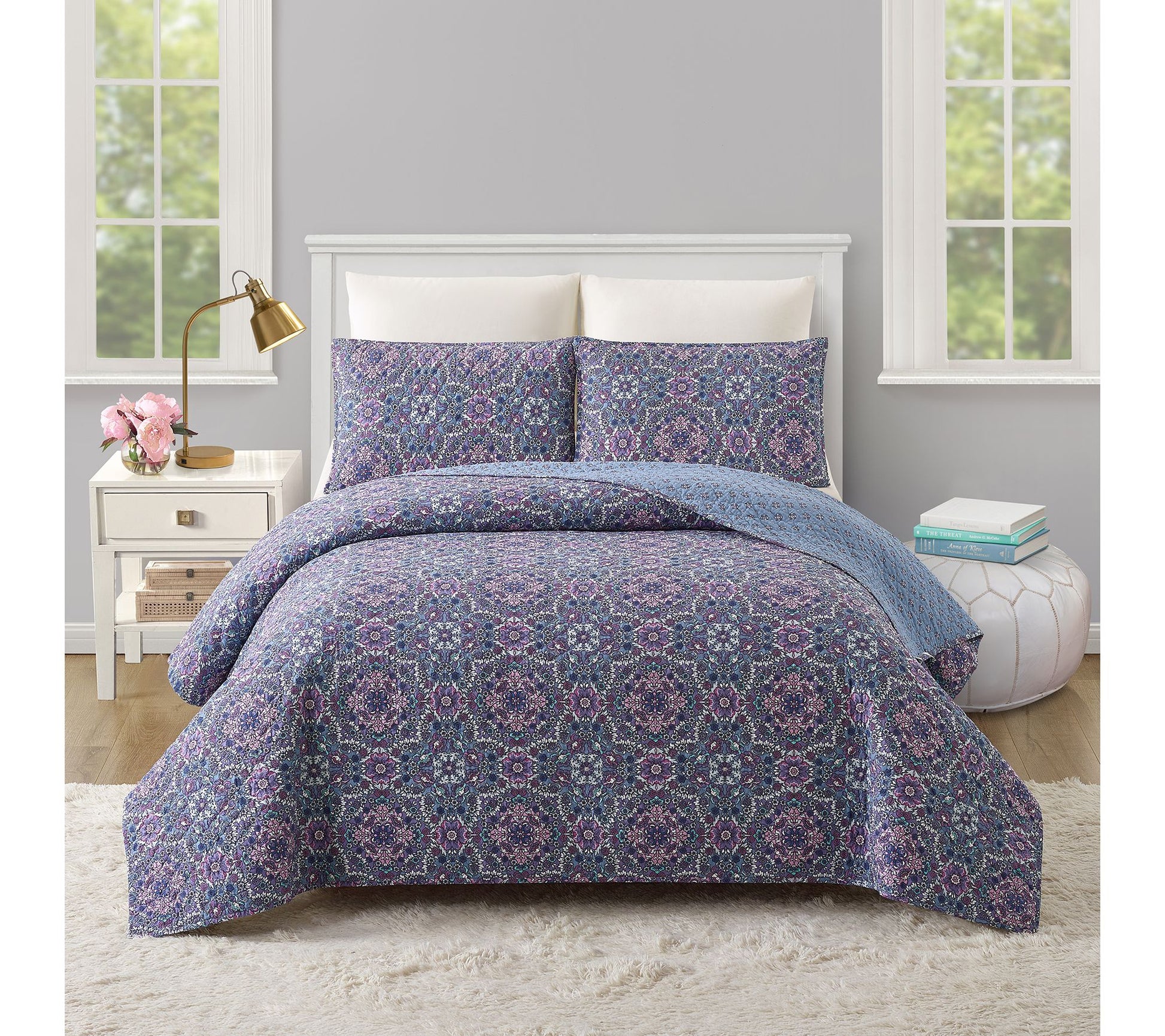 Modern Heirloom Lavender Florals 3-PC King Quilt Set