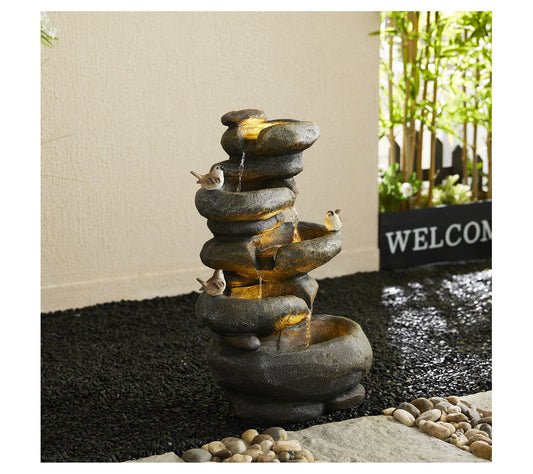 Glitzhome 23'' 5-Tiered LED Lit Stacked Stone Outdoor Fountain