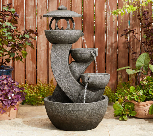 Glitzhome 32" 4-Tiered LED Polynesian Pagoda Outdoor Fountain