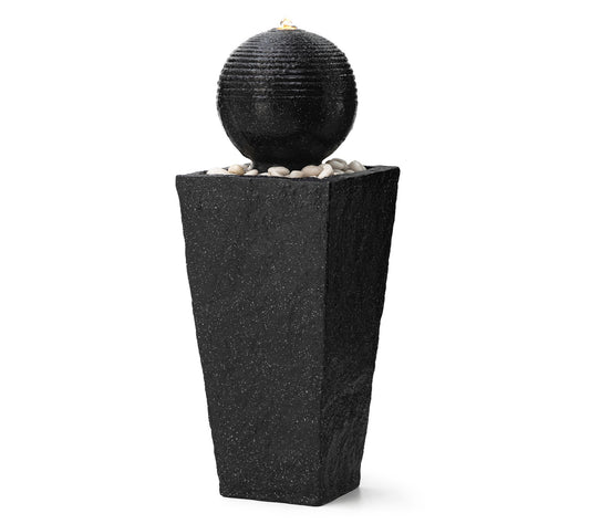 Glitzhome 32" LED Geometric Sphere Faux Stone Outdoor Fountain