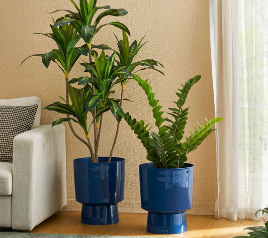 Glitzhome 17" S/2 Cobalt Faux Ceramic Urn Lightweight Planters