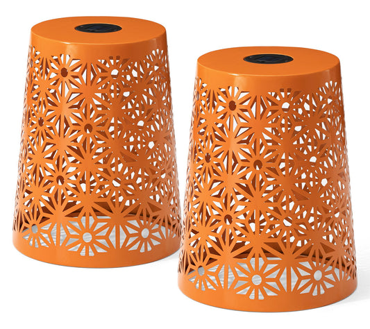 Glitzhome 18" Geo Cutout LED Solar Lighted Garden Stools S/2