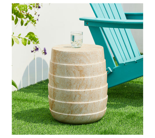 Glitzhome 19" Barrel Style Faux Travertine Garden Stool/Table