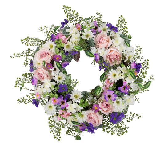 Northlight Mixed Floral and Fern Spring Wreath24-Inch