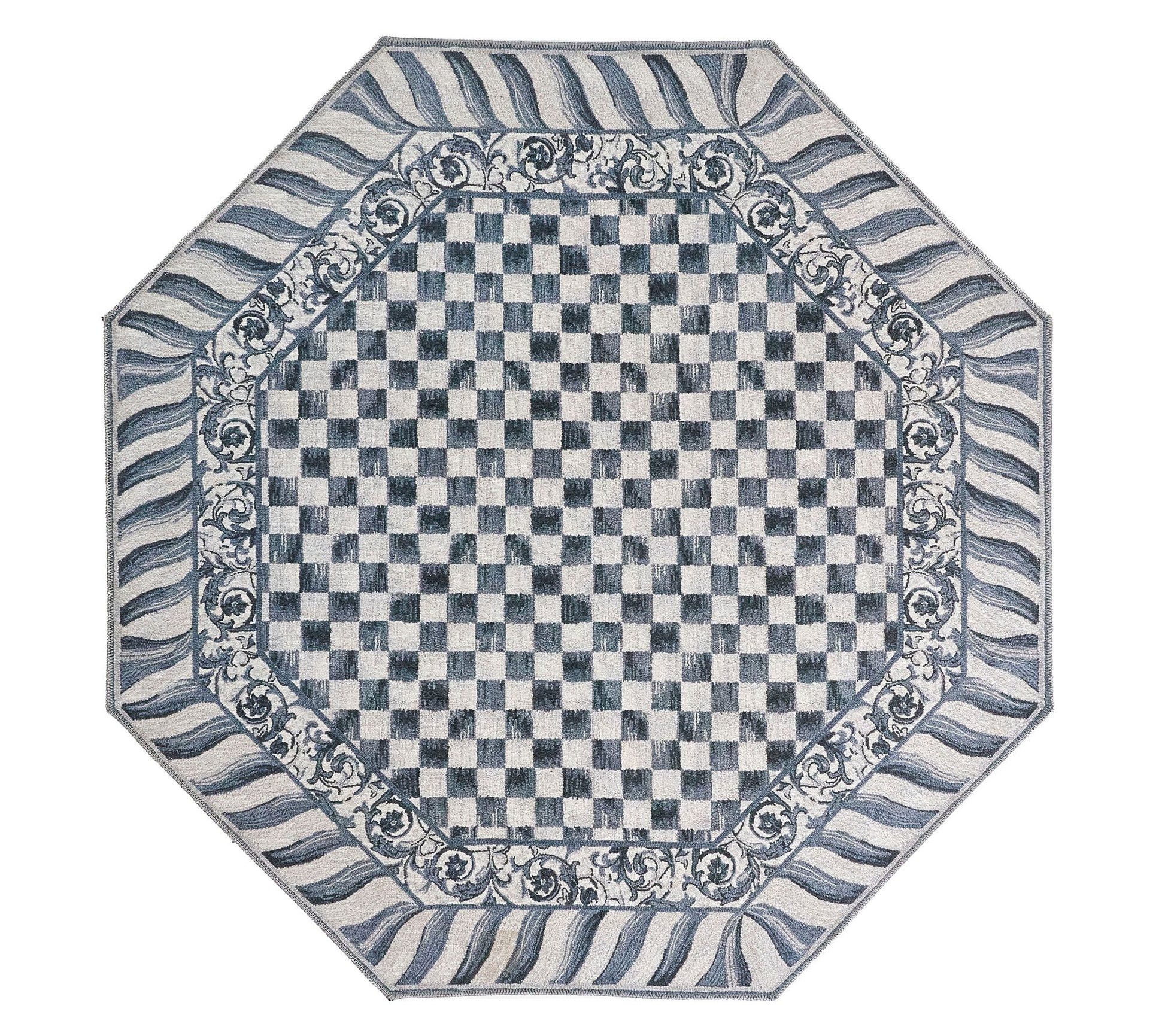 MacKenzie-Childs Sterling Check 6' Octagon Washable Rug