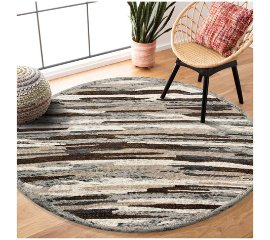 Ox Bay Modern Striped Hand-Tufted Wool Indoor Rug, 6' Round