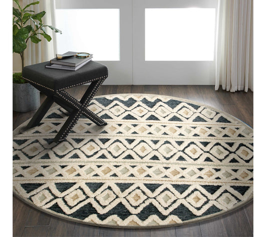 Ox Bay Shag Geometric Hand-Tufted  Wool IndoorRug, 6' Round