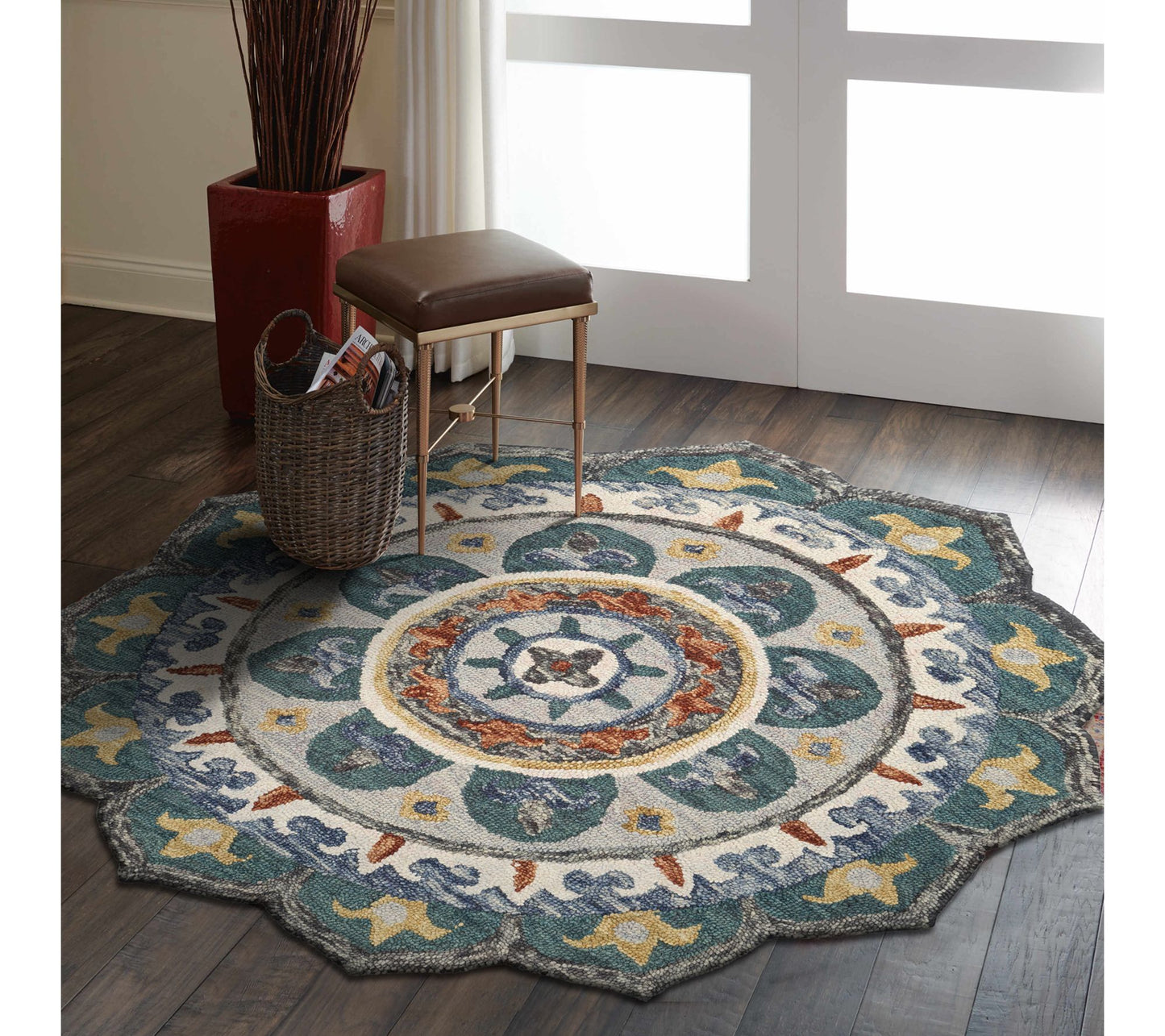 Ox Bay Modern Medallion Hand-Hook Wool Indoor Rug, 6' Round