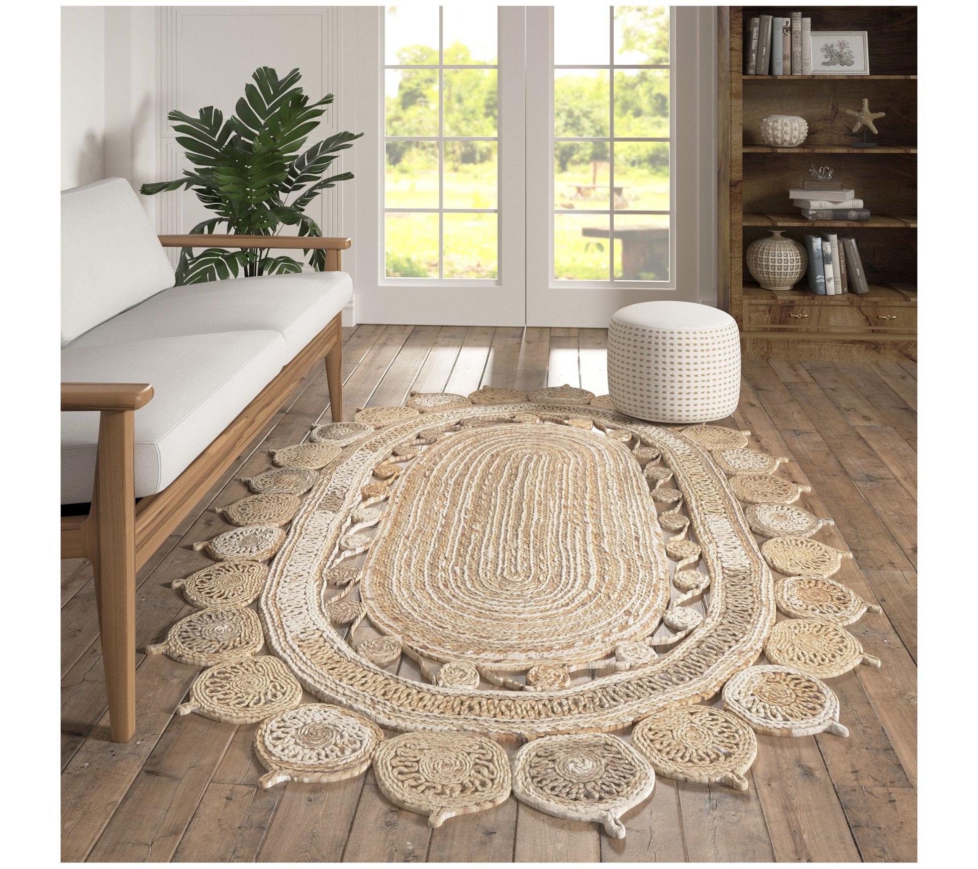 Ox Bay Geometric Modern Handmade Jute Indoor Rug, 7' x 9' Oval