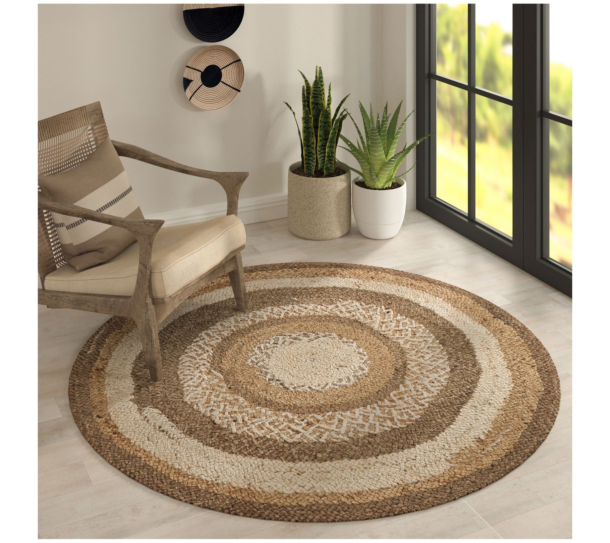 Ox Bay Farmhouse Circle Jute Indoor Rug, 6', Cream/Natural
