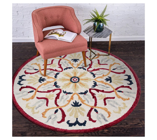 Ox Bay Geometric Vintage Hand-Tufted Wool Indoor Rug, 6' Round