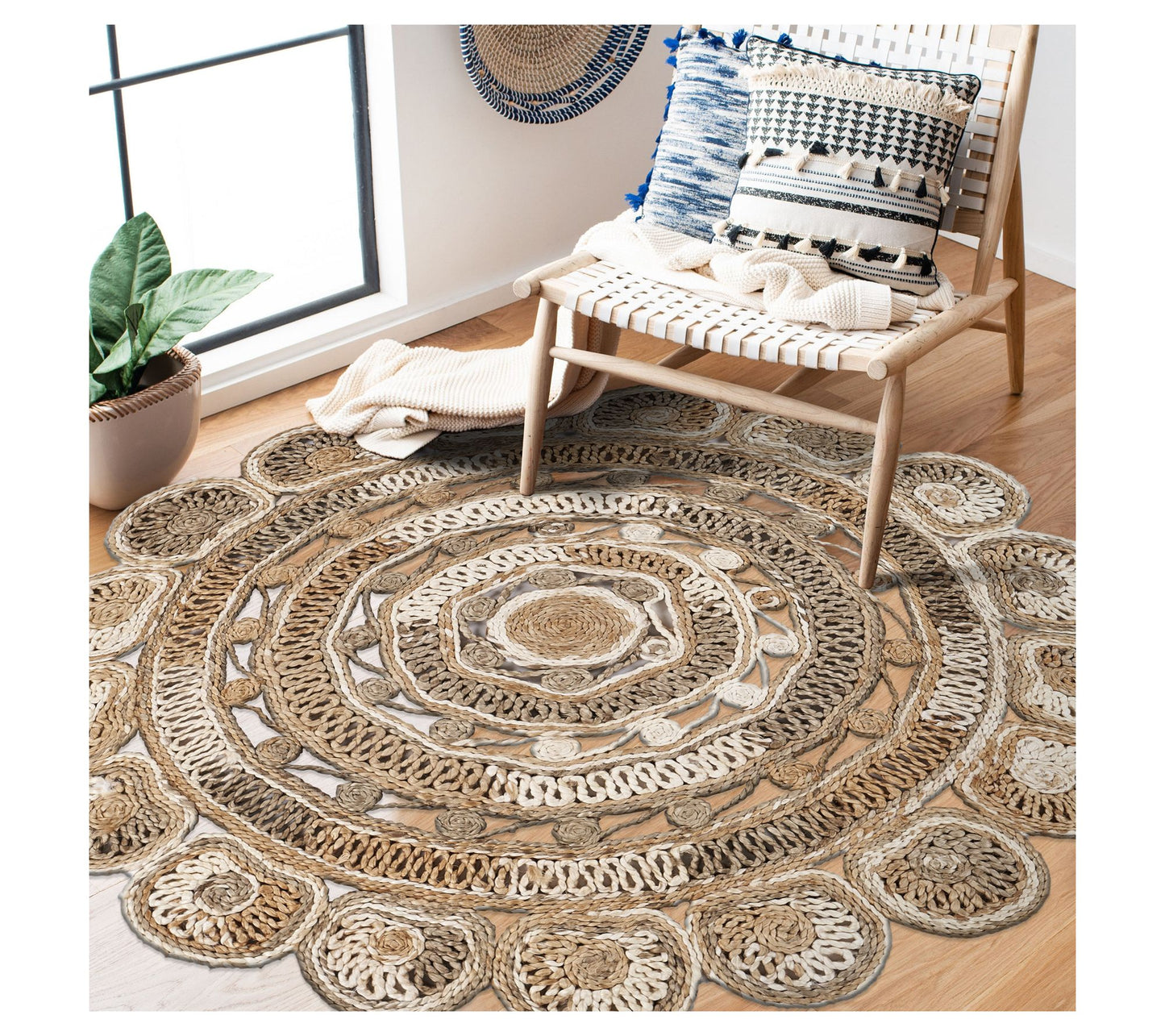 Ox Bay Modern Hand-Braided Circle Jute Indoor Rug, 6' Round