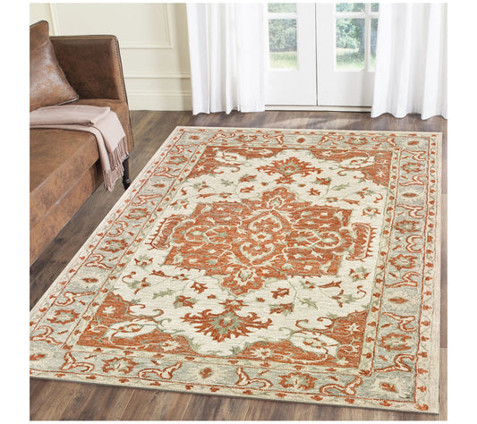 Ox Bay Medallion Wool Blend Indoor Rug 7'9"x9'9", Orange/Gray