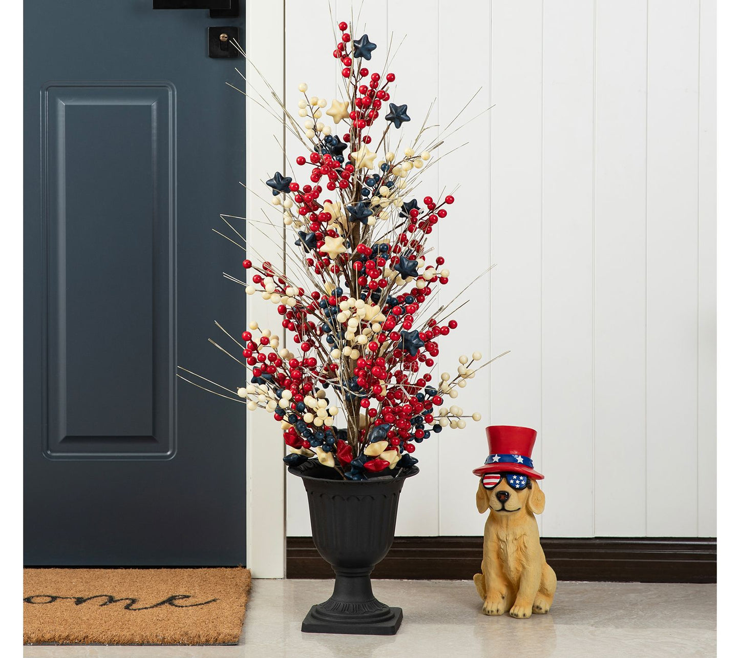 Glitzhome 36" Americana Lighted USA Urn Porch Tree with Timer