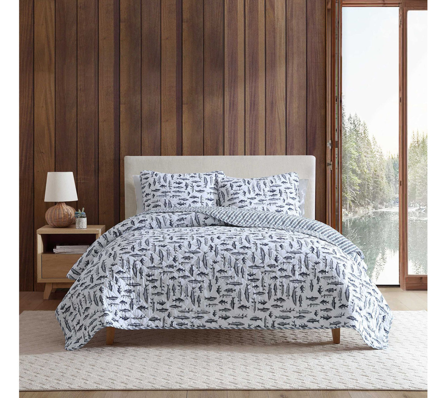 Eddie Bauer Wes Fish Blue Full/Queen Quilt ShamSet
