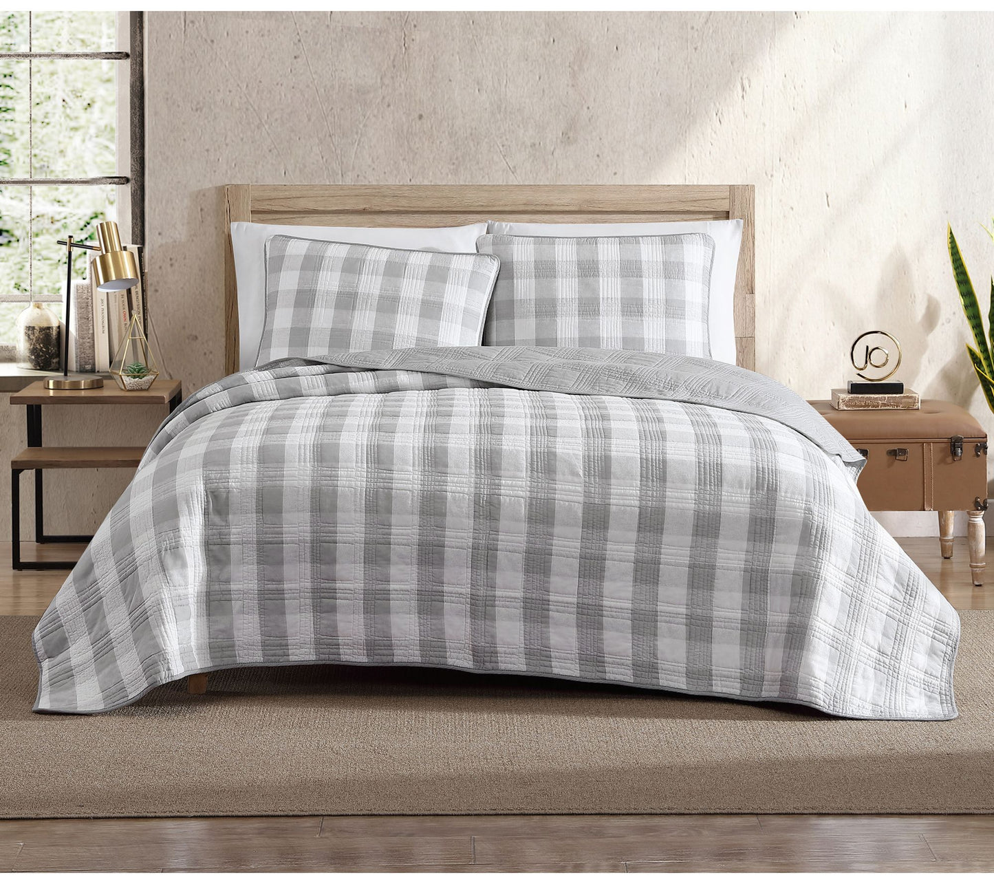 Eddie Bauer Lakehouse Plaid Grey Full/Queen Quilt Sham Set