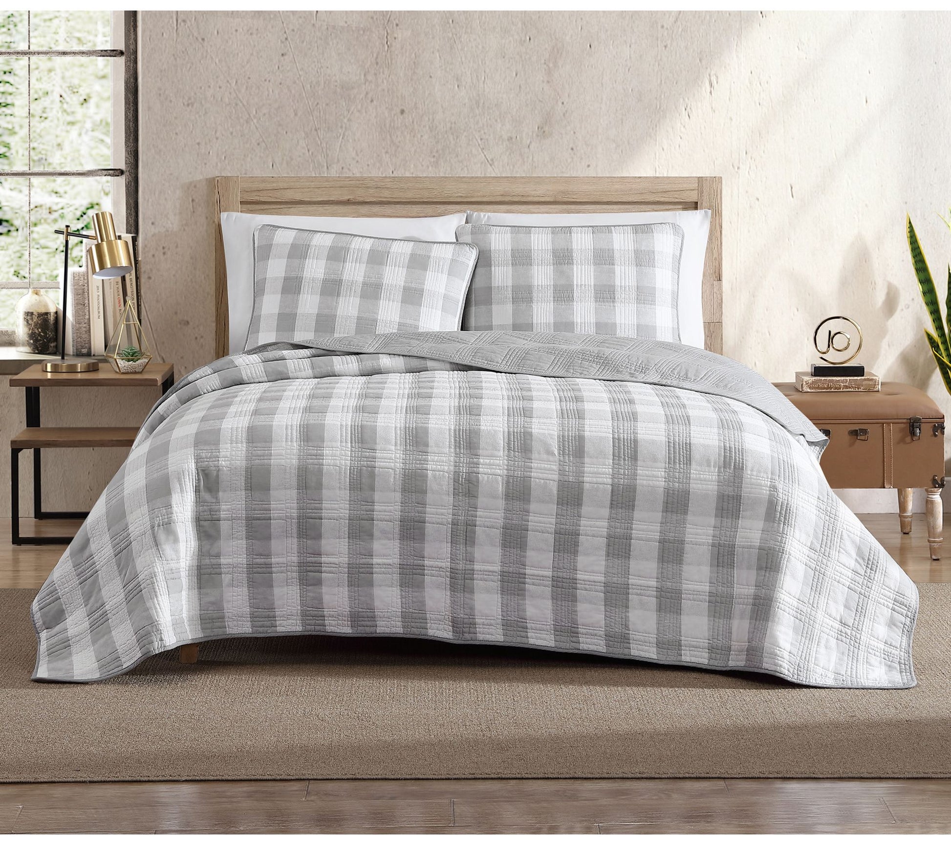 Eddie Bauer Lakehouse Plaid Grey Full/Queen Quilt Sham Set