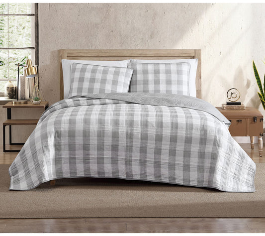 Eddie Bauer Lakehouse Plaid Grey Full/Queen Quilt Sham Set