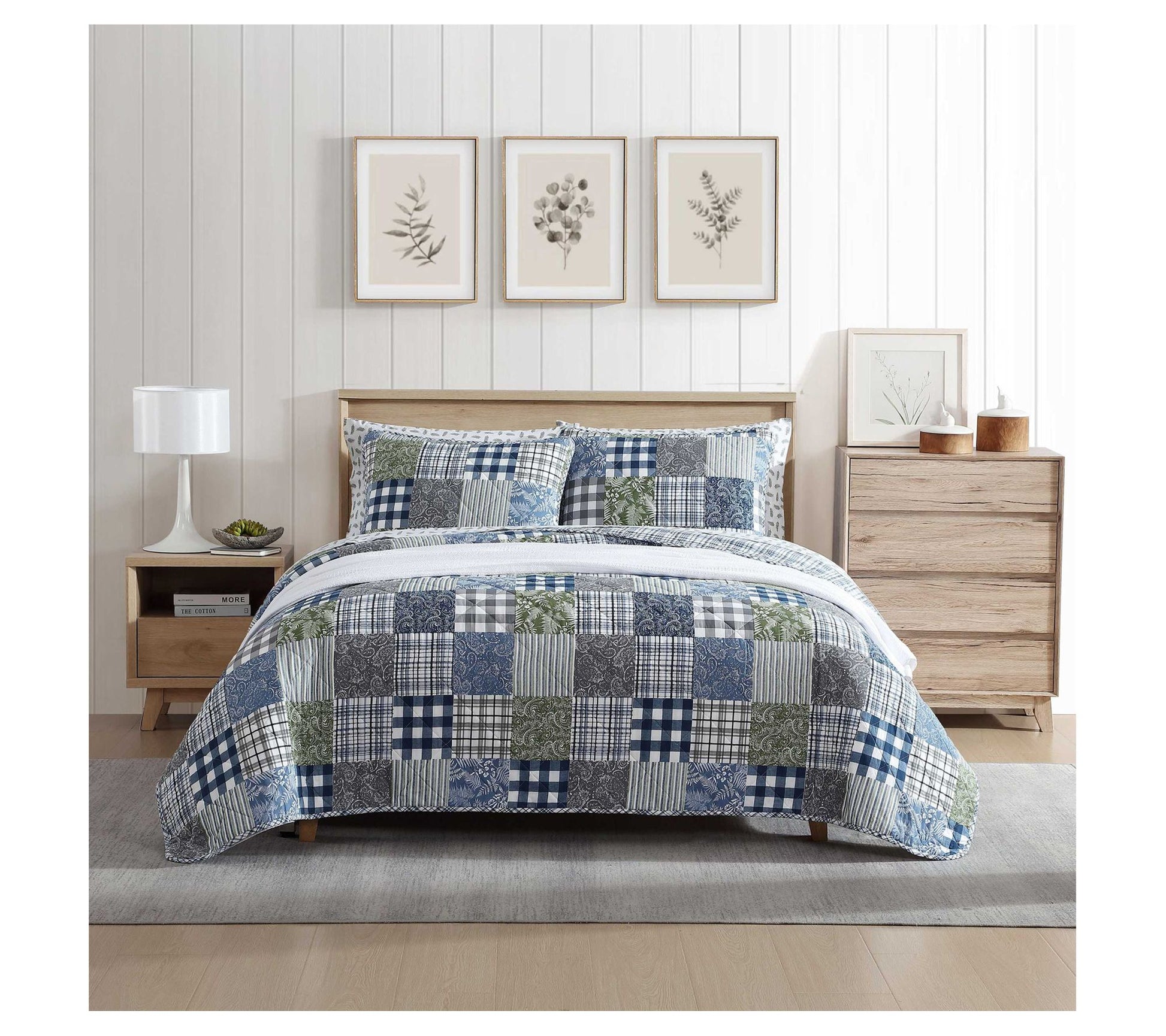 Eddie Bauer Cozy Patchwork Blue Full/Queen Quilt Sham Se