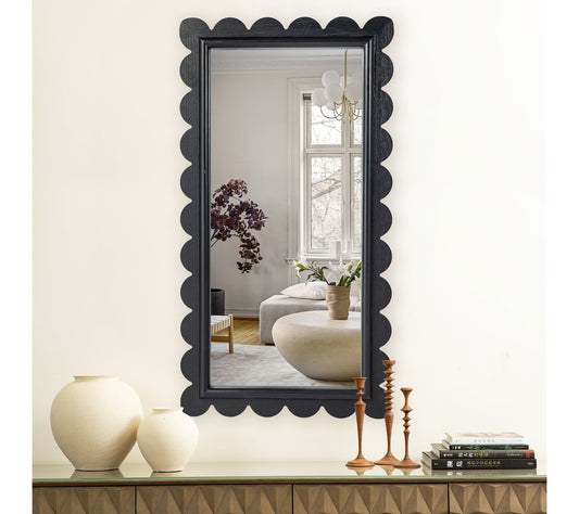Glitzhome 43" H Modern Wood Frame Wavy Rectangle Wall Mirror