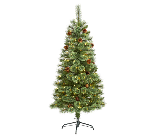 Nearly Natural 5' White Pine Christmas Tree with 200 Lights