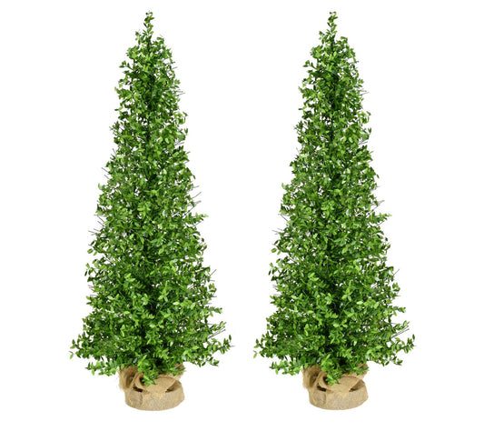 Fraser Hill Farm 4-Ft. Boxwood Porch Tree in Burlap Set of 2