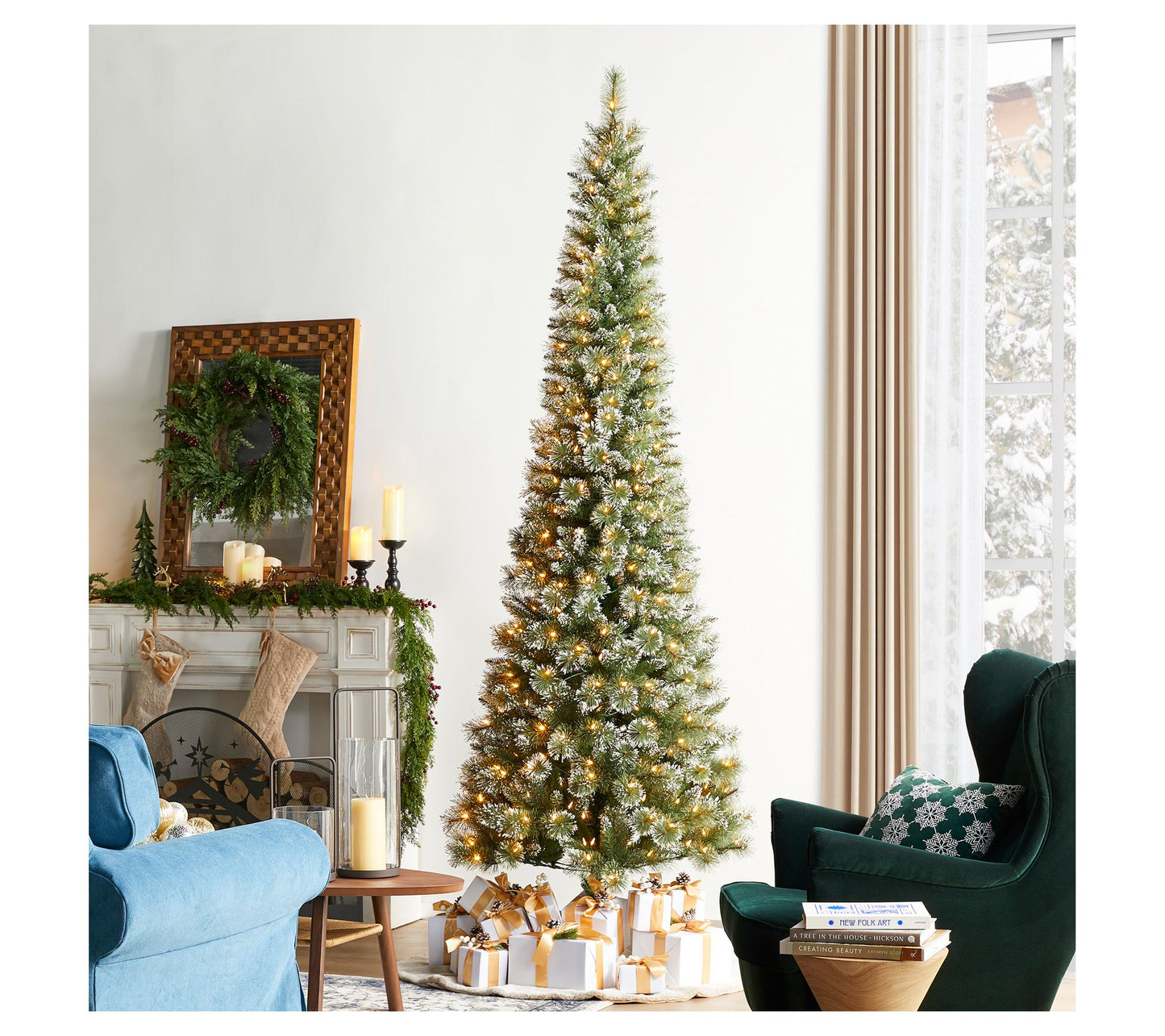 Glitzhome 9' PreLit Cashmere Pine Faux Pencil Christmas Tree