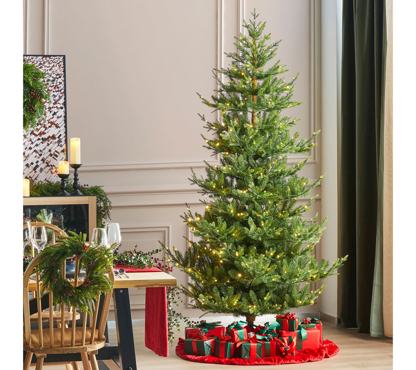 Glitzhome 7.5' LED Green Upward Slim Fir Faux Christmas Tree