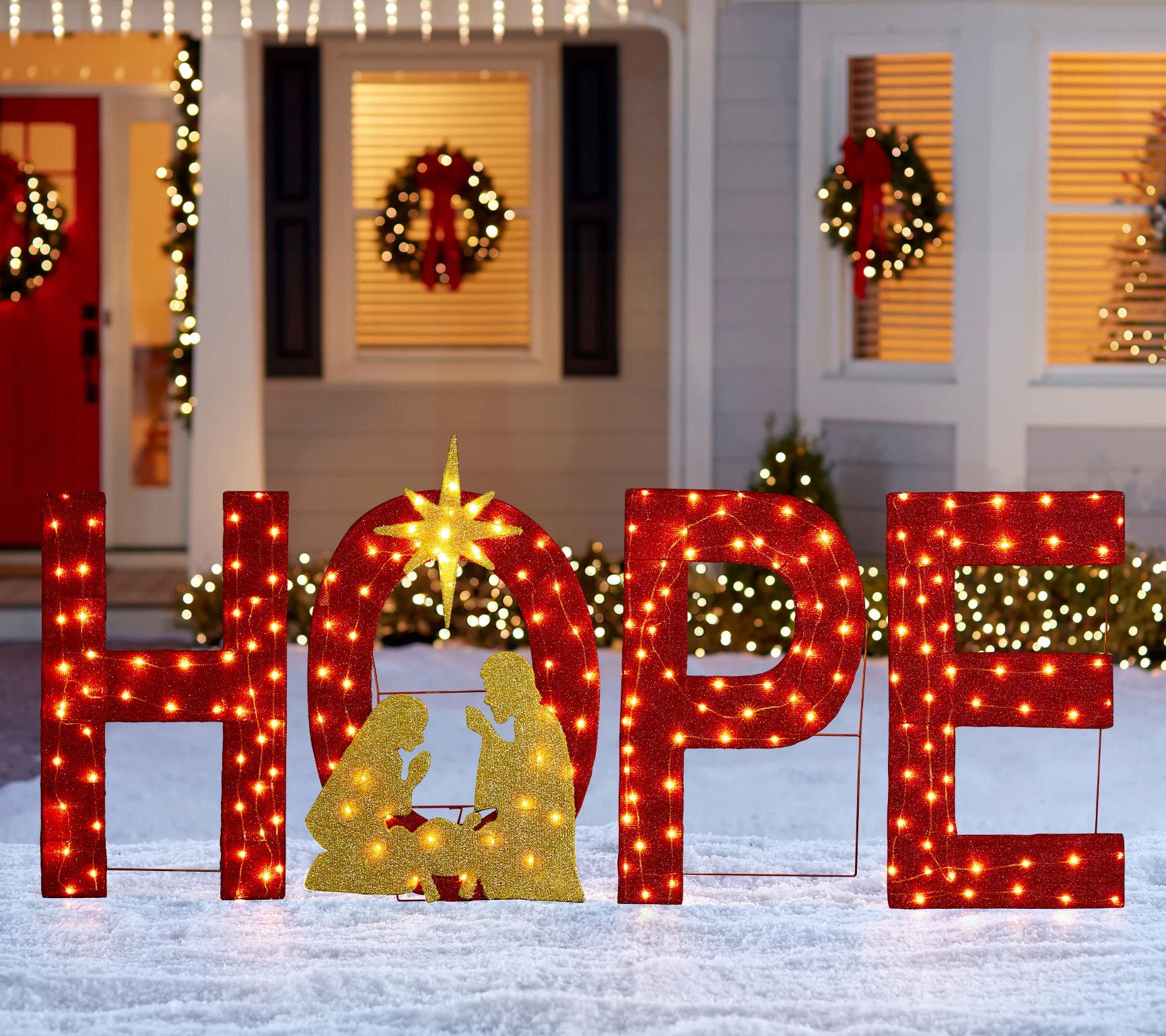 Glitzhome LED Christmas Fabric HOPE Nativity Set 4 Piece