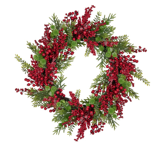 Northlight Frosted Red Berry and Pine ChristmasWreath 28"