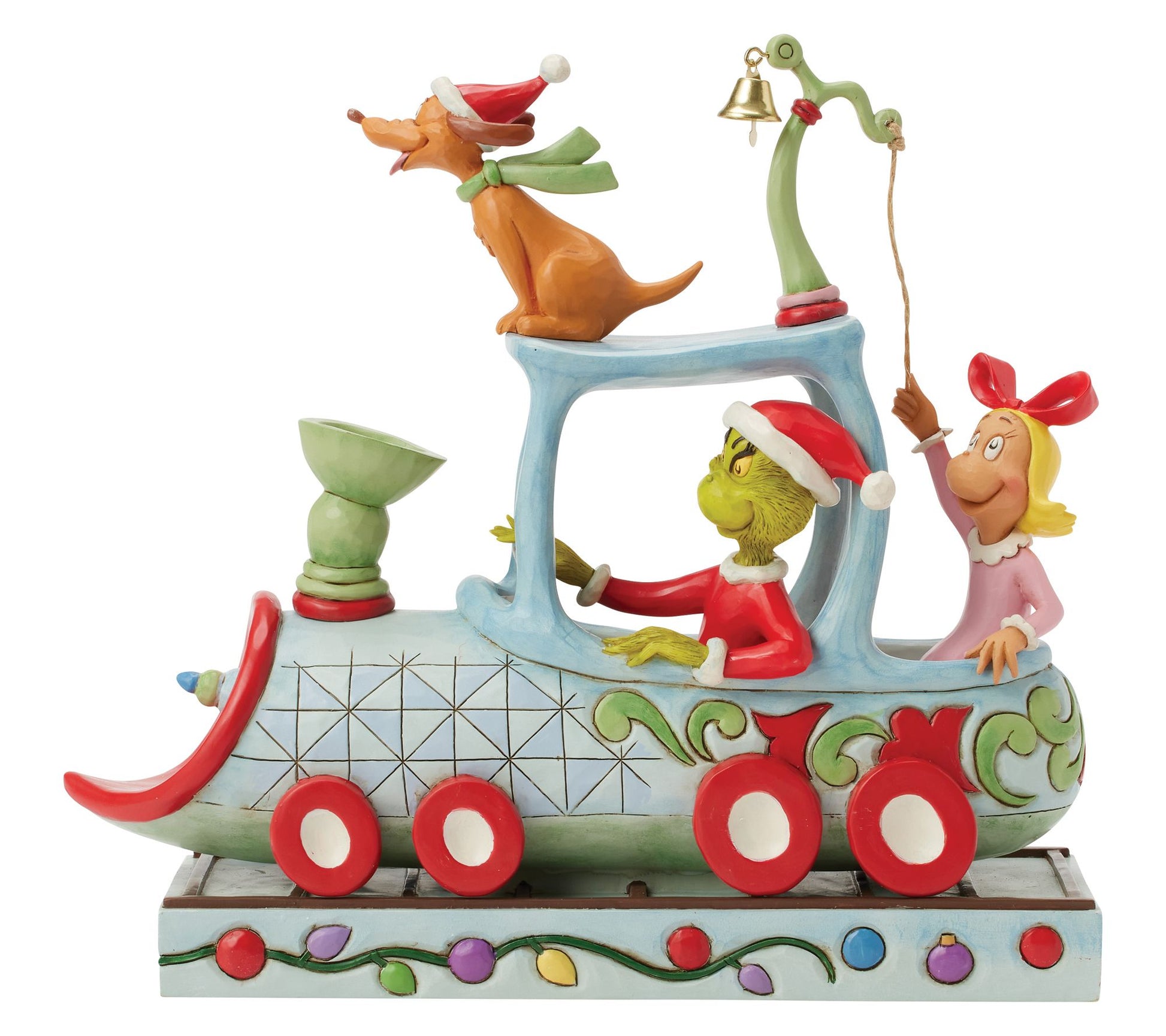 Jim Shore Grinch, Max and Cindy on Train Figurine 9.1in H