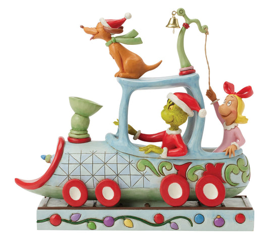 Jim Shore Grinch, Max and Cindy on Train Figurine 9.1in H