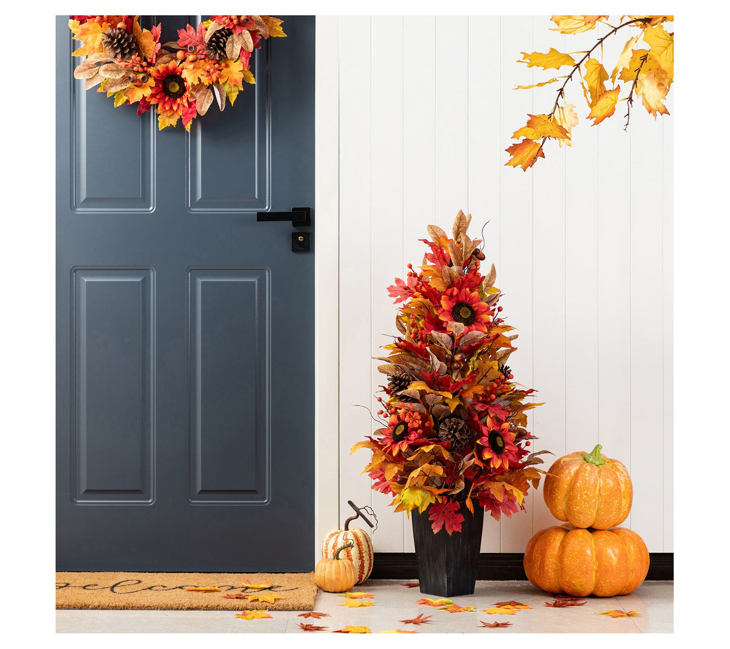 Glitzhome 36"H Fall Harvest Sunflower Berry Leaf Porch Tree
