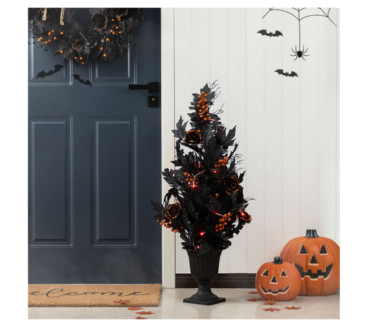Glitzhome 36"H Halloween Lighted Rose Urn PorchTree