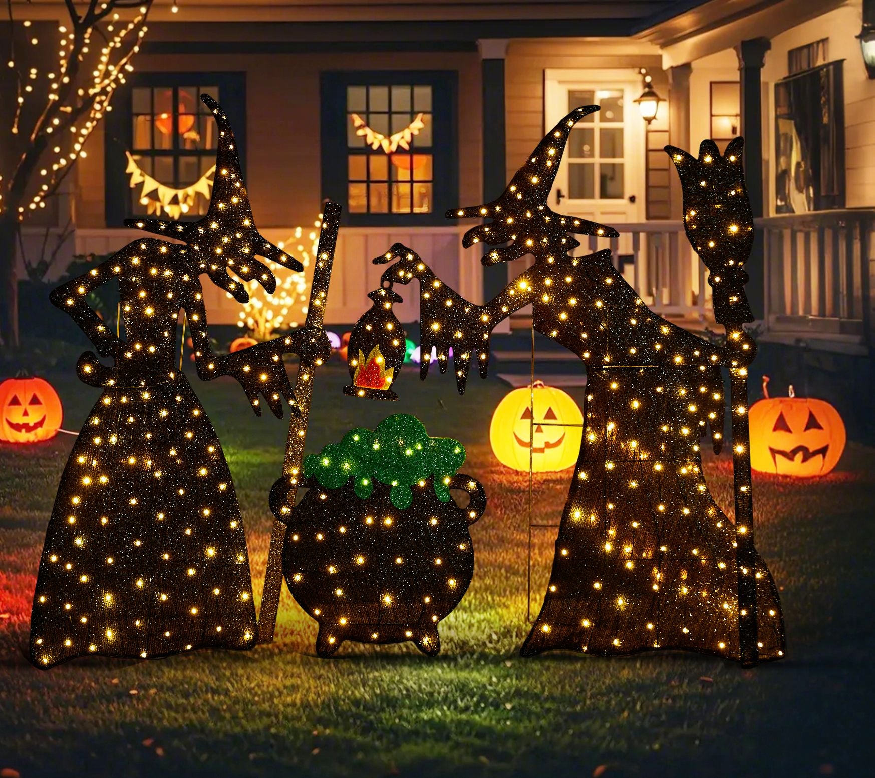 Glitzhome Lighted Halloween Spooky Witches Outdoor Decor S/3