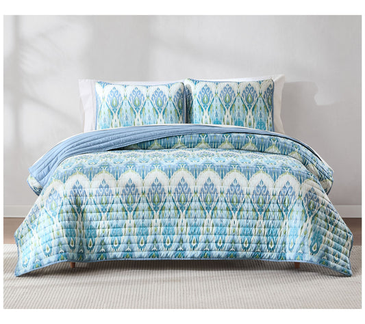 Lush Decor Ikat Drops Quilt Teal 3Pc Set Full/Queen