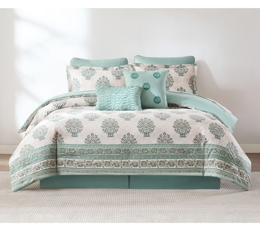 Lush Decor Sofia Flower Block Cotton Comforter8Pc Set King