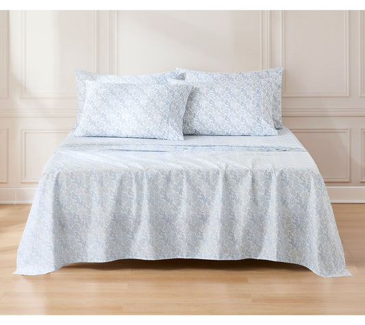 Lush Decor Botanical Leaf and Floral Sheet SetBlue 6Pc Queen