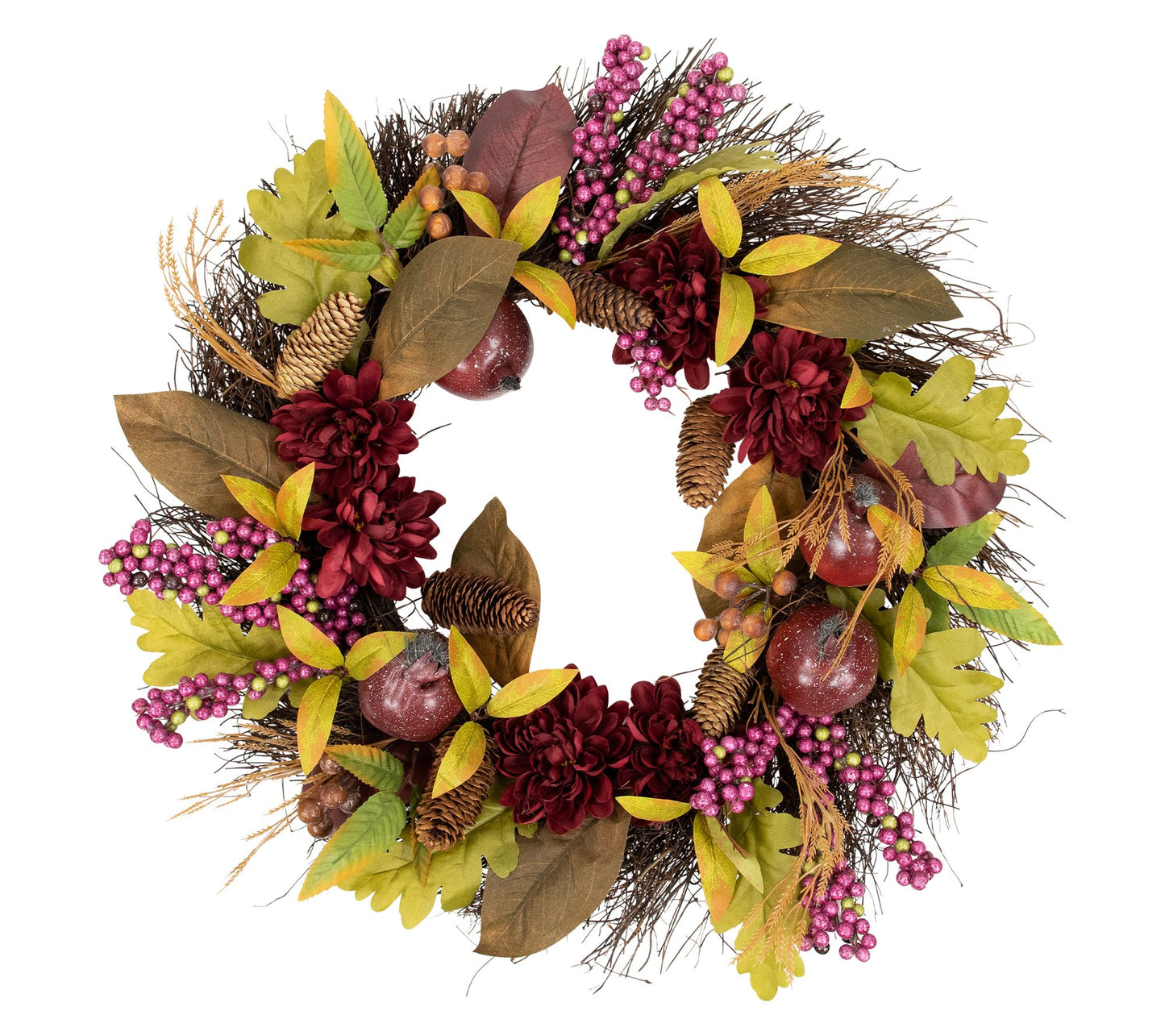 Northlight Mums & Pomegranates Harvest Twig Wreath 24"