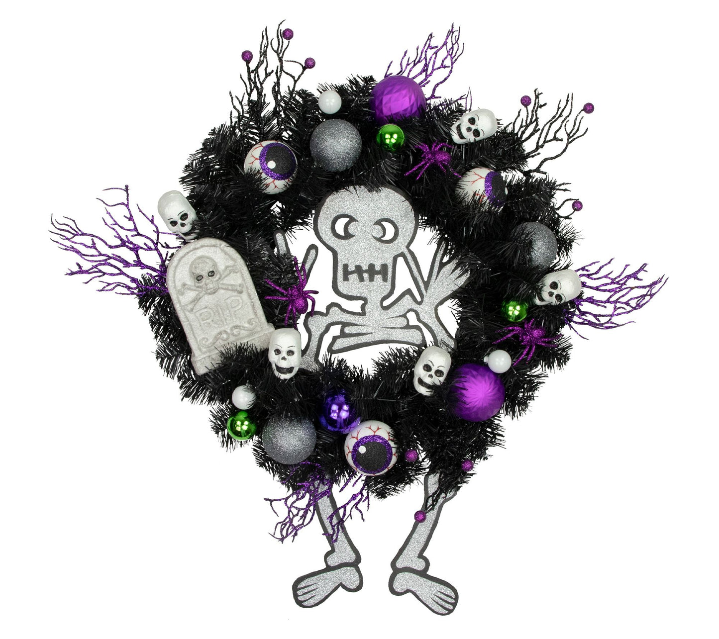 Northlight Spooky Skeleton Pine Halloween Wreath 24" Unlit