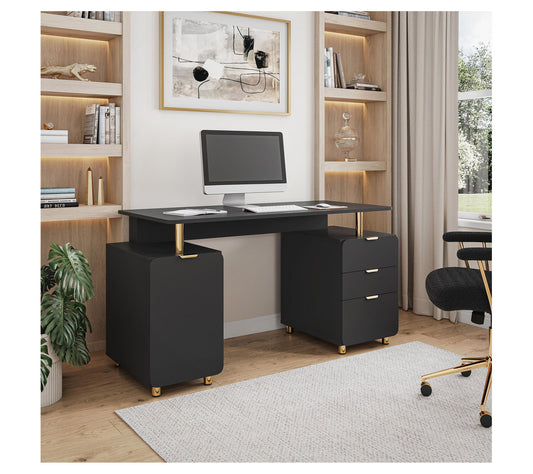 Techni Mobili Elegant 3-Drawer Executive Desk with Cabinet
