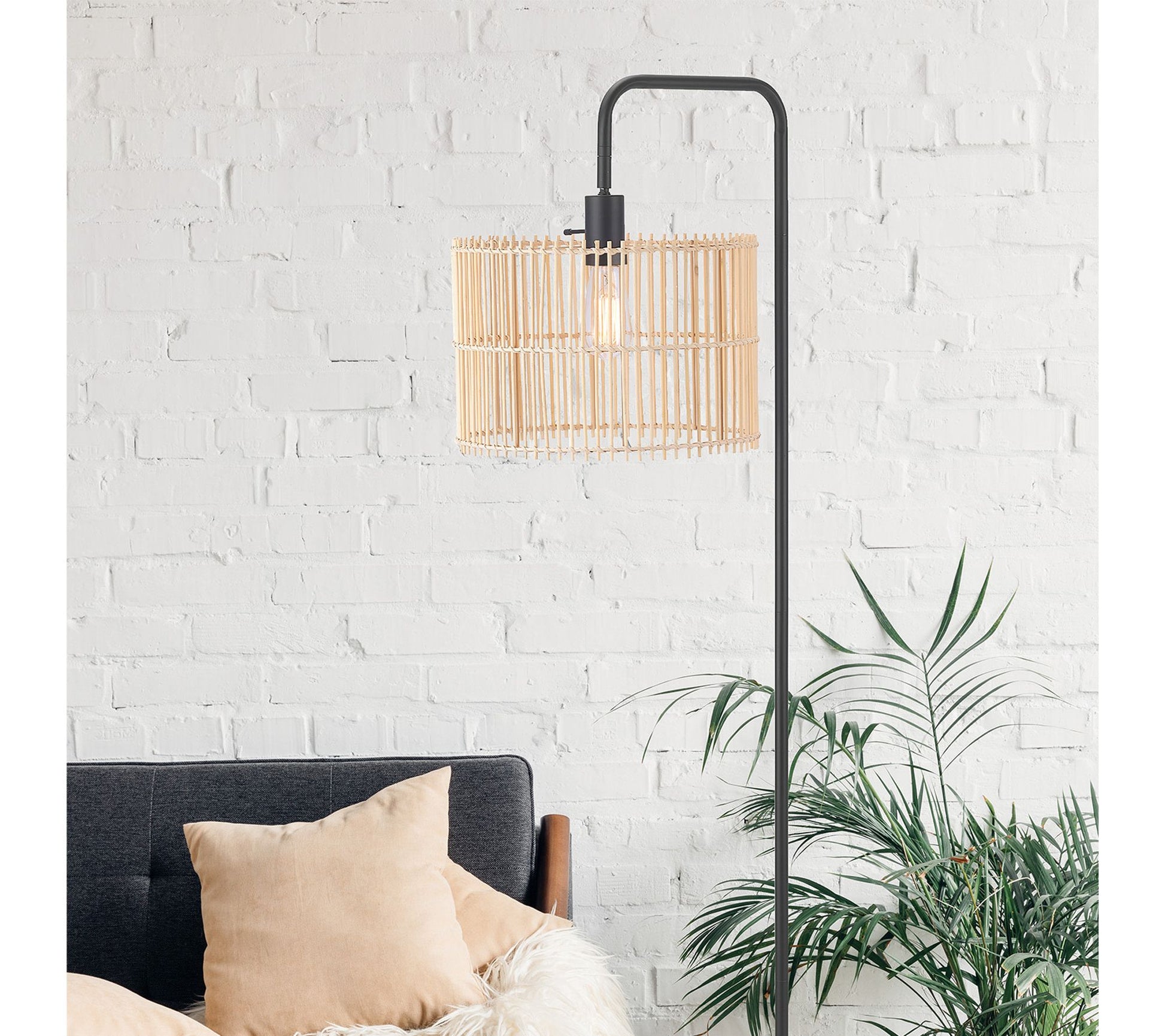 Globe Electric Barden 58" Bamboo Shade Matte Black Floor Lamp