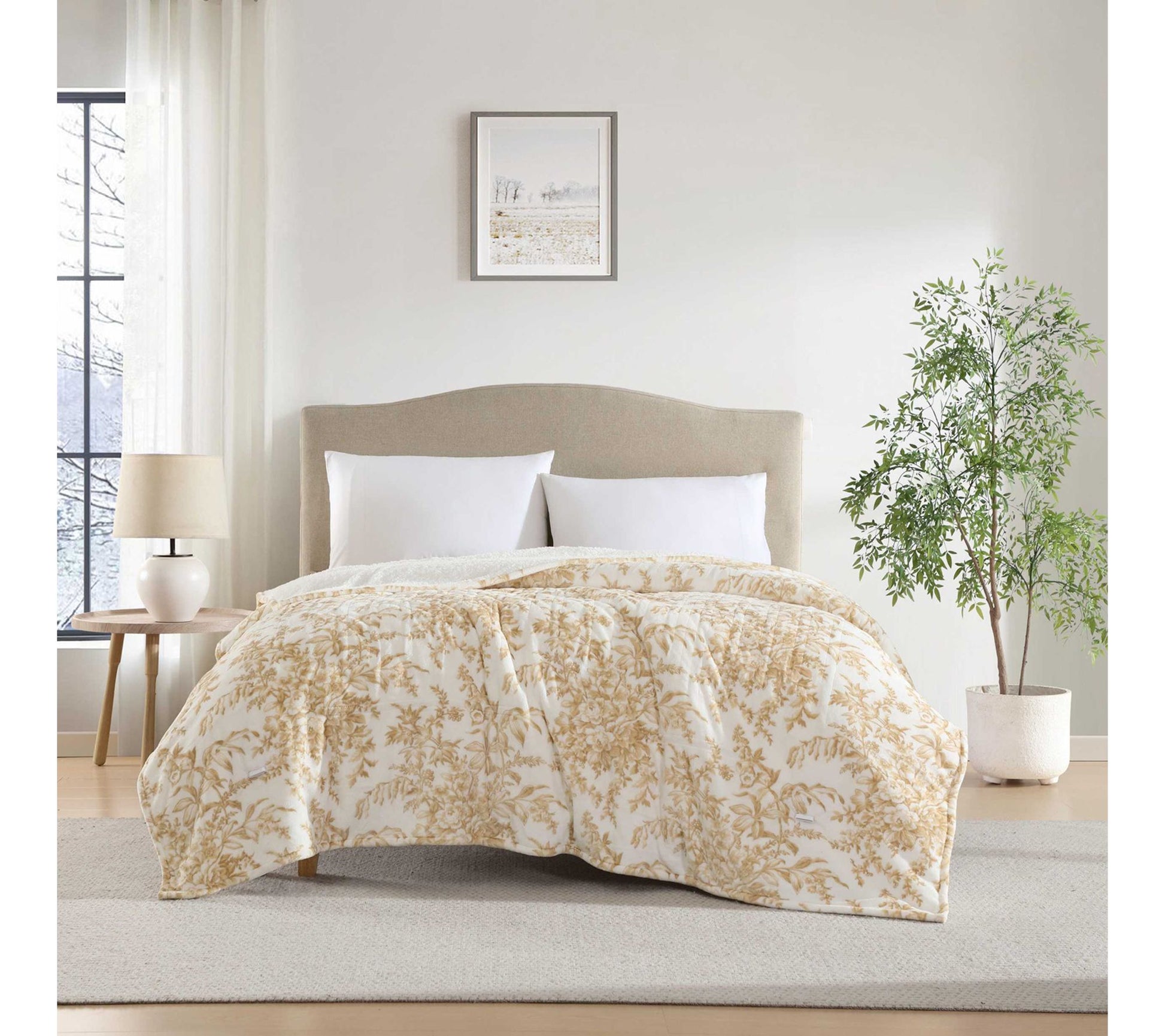 Laura Ashley Bedford Plush Sherpa King Heated Blanket