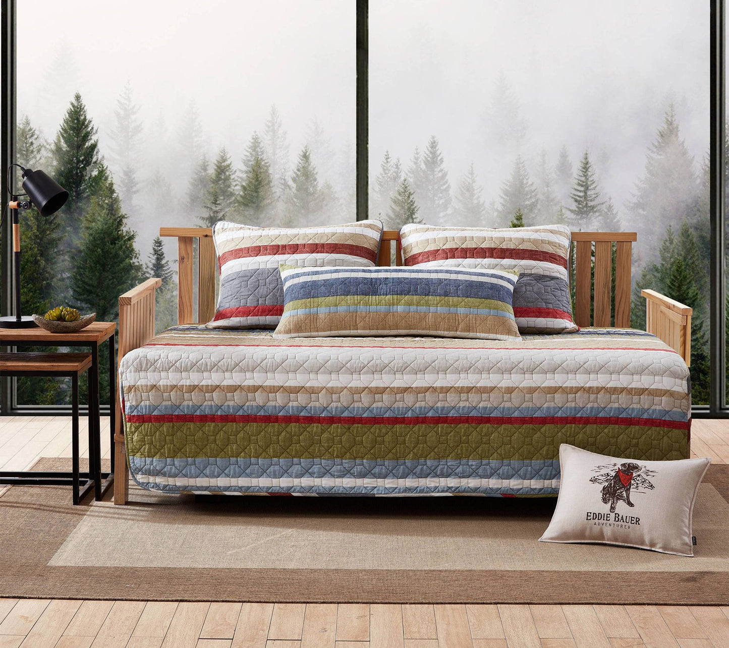 Eddie Bauer Salmon Ladder Khaki Cotton 39x75 Daybed Quilt Set