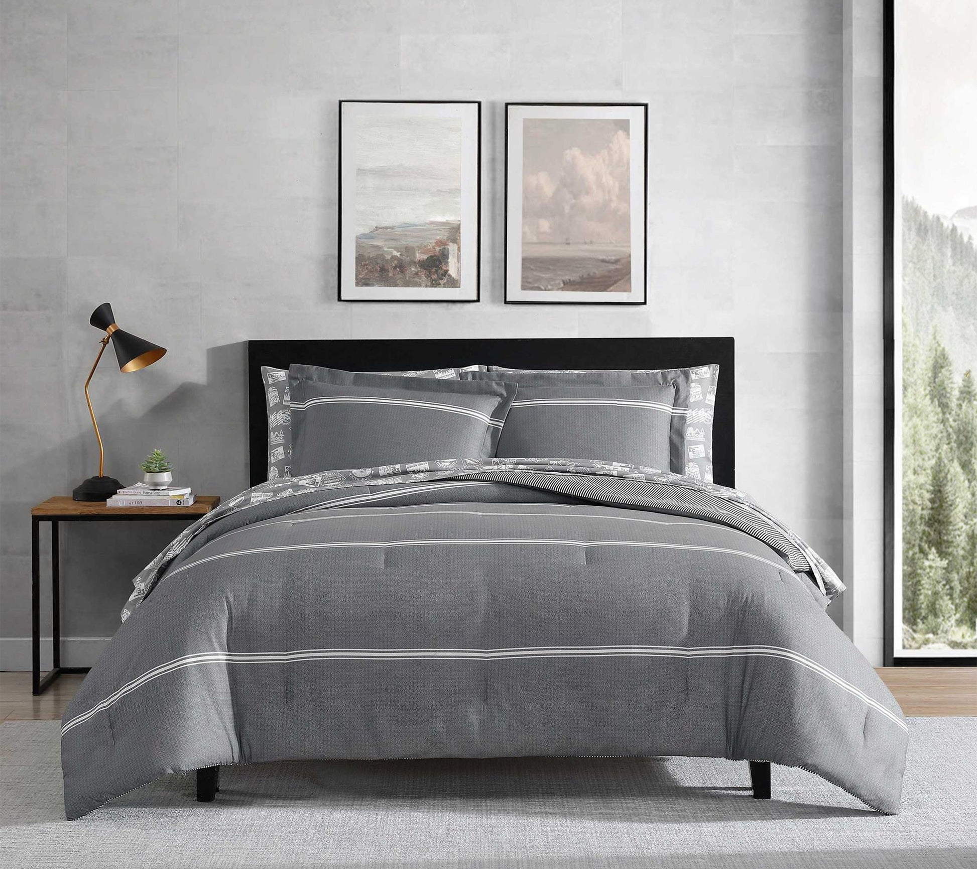 Eddie Bauer Chevron And Stripes Grey 7-Piece Queen Bed Set
