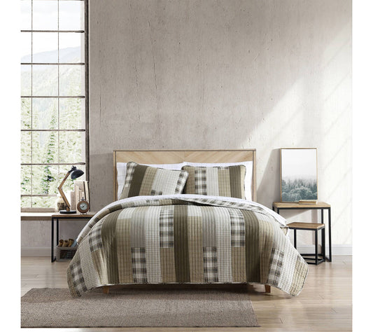 Eddie Bauer Fairview Beige Cotton Full/Queen Quilt Set